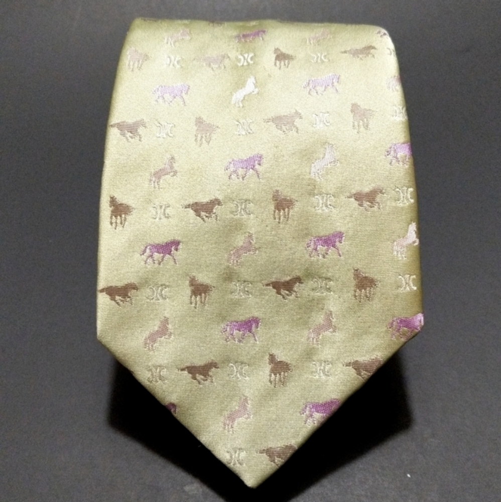 CELINE W Logo SILK MENS TIE Horse Print